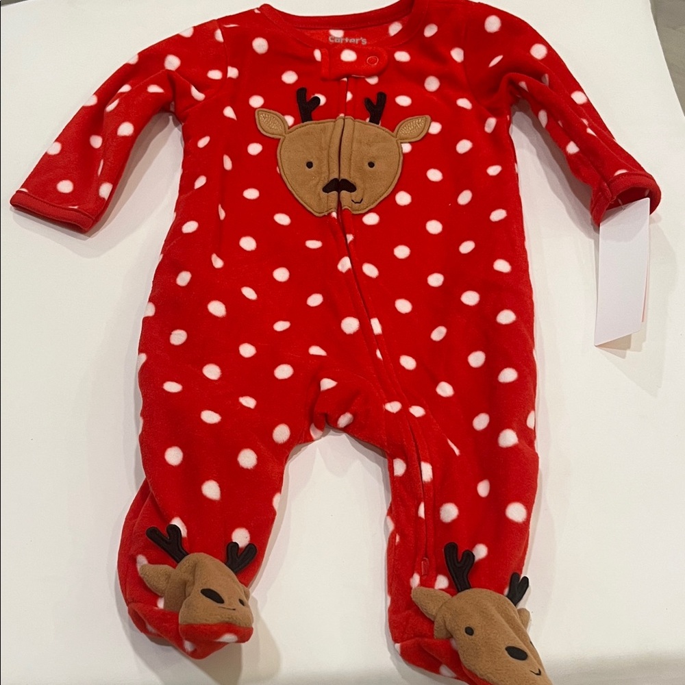 Carters Red Reindeer Polka Dot Kids One Piece 3 months
